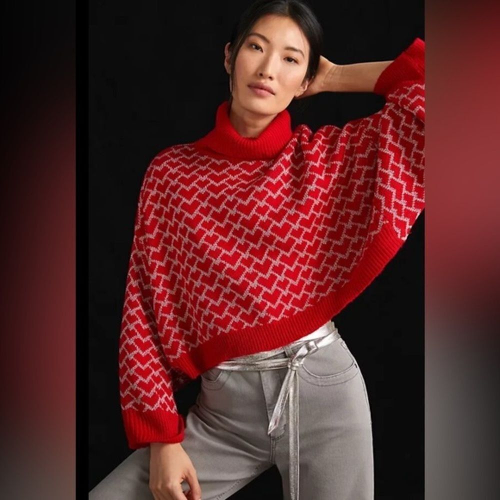 NWOT Lili Sidonio Women’s Anthropologie Red Heart Turtleneck Sweater - Size S